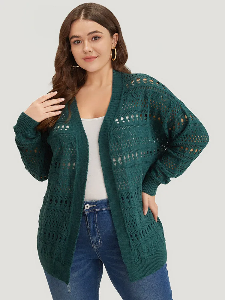 Geometric Eyelet Open Front Loose Cardigan sold by Bloomchic