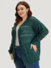 Geometric Eyelet Open Front Loose Cardigan sold by Bloomchic
