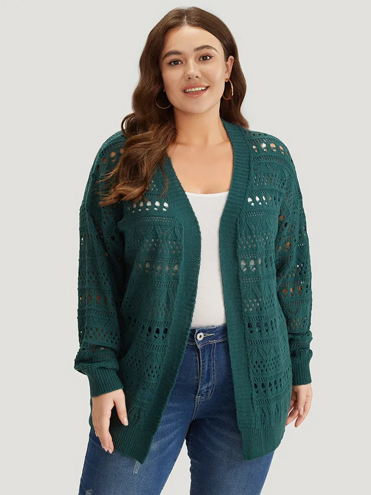 Geometric Eyelet Open Front Loose Cardigan sold by Bloomchic product image thumbnail 3