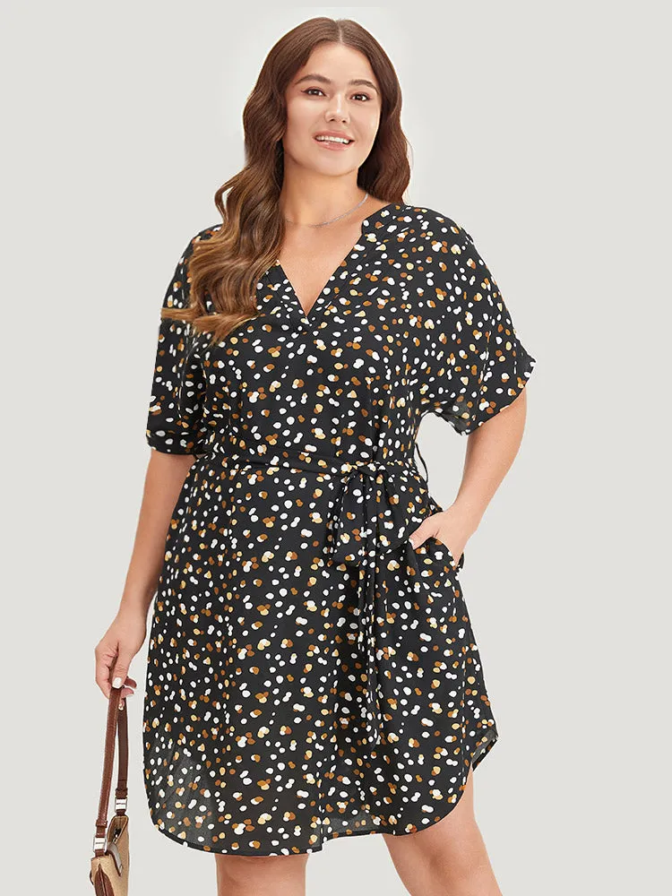 Allover Print Pocket Notched Belted Curved Hem Dress sold by Bloomchic product image thumbnail 2