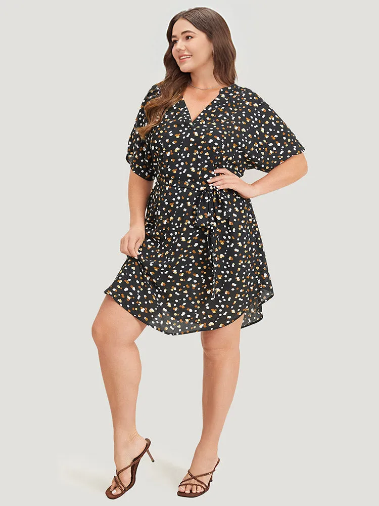 Allover Print Pocket Notched Belted Curved Hem Dress sold by Bloomchic product image thumbnail 5