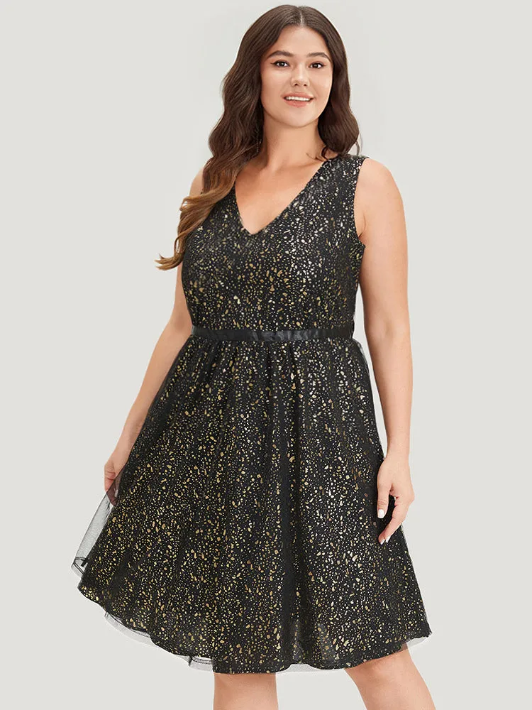 Leopard Glitter Pocket Mesh Ribbon Tank Dress sold by Bloomchic