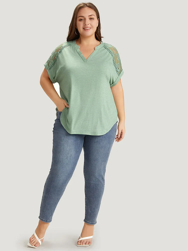 Plain Guipure Lace Notched Roll Batwing Sleeve T-shirt sold by Bloomchic product image thumbnail 5