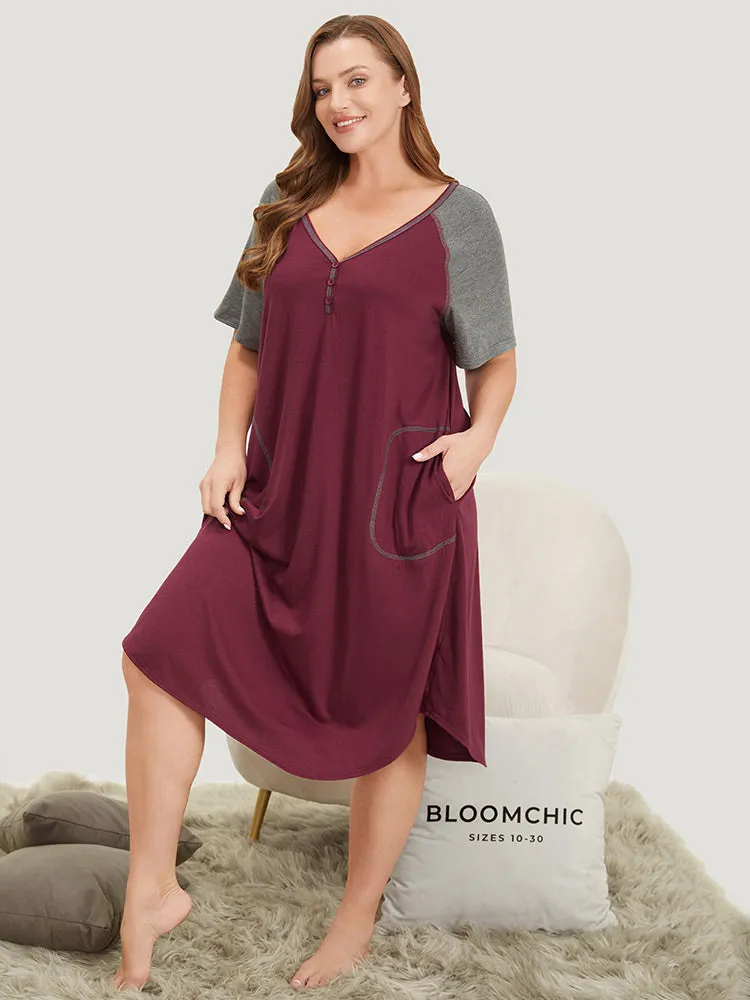 Contrast Patchwork Pocket Stitch Raglan Sleeve Night Dress sold by Bloomchic product image thumbnail 2