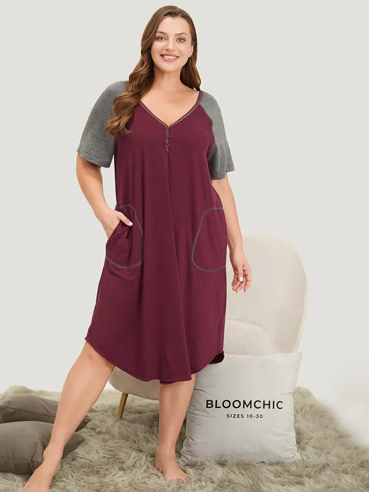 Contrast Patchwork Pocket Stitch Raglan Sleeve Night Dress sold by Bloomchic product image thumbnail 3