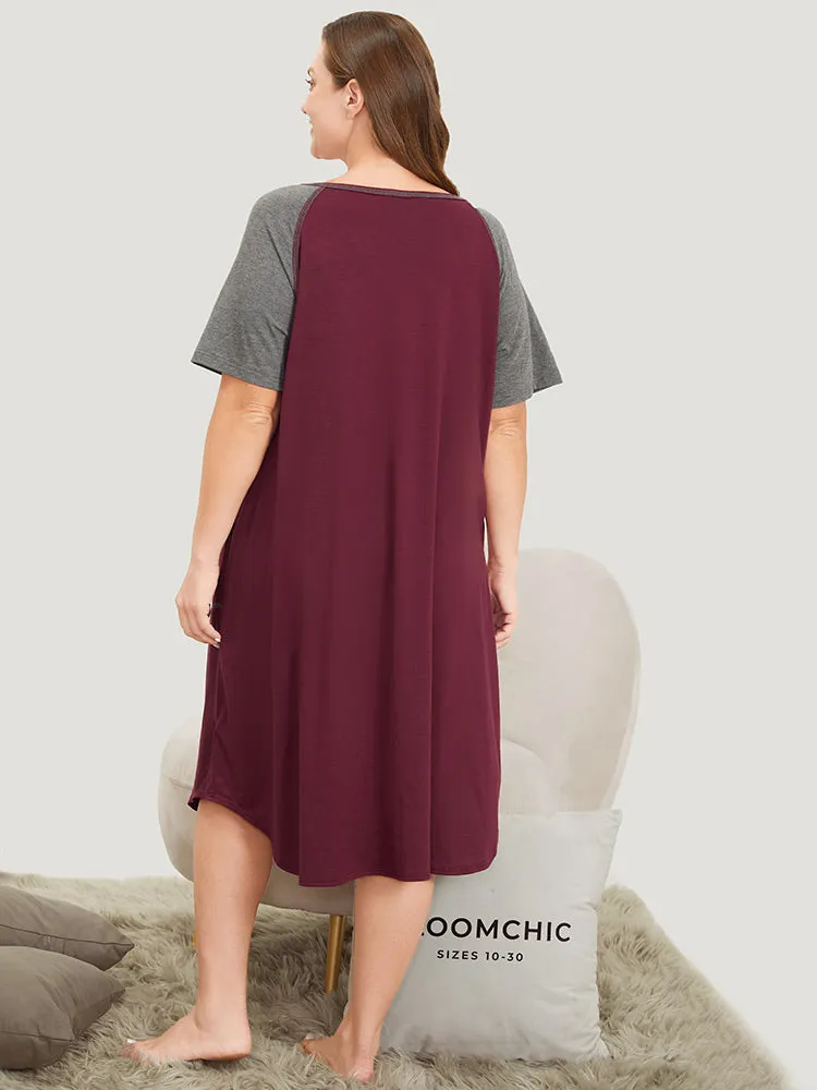 Contrast Patchwork Pocket Stitch Raglan Sleeve Night Dress sold by Bloomchic product image thumbnail 4
