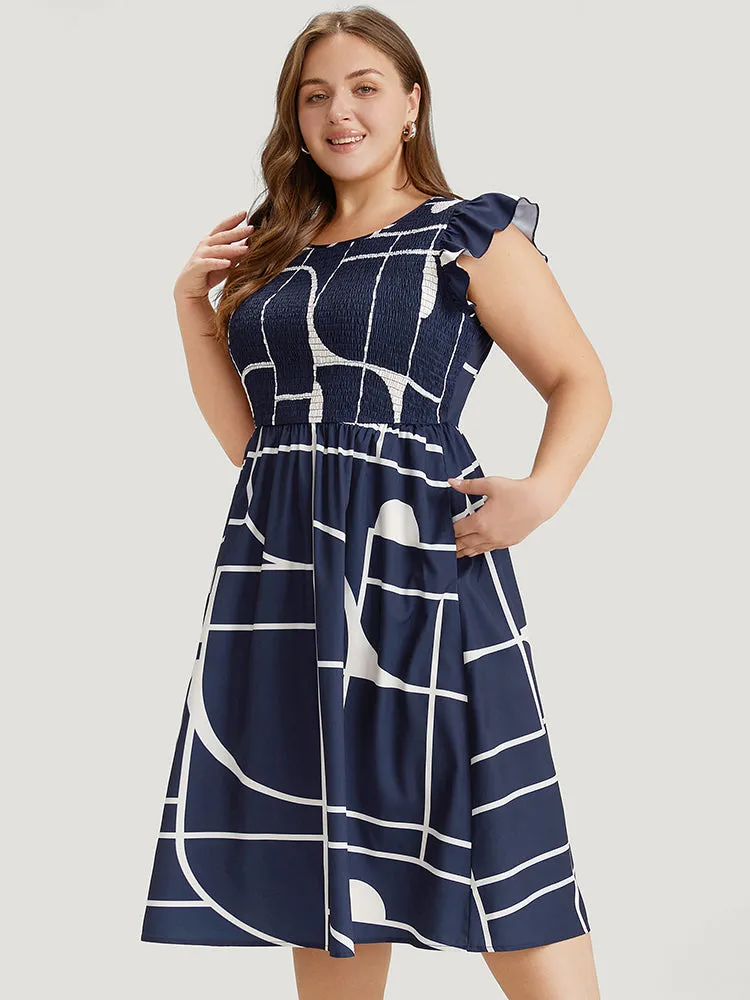 Geometric Pocket Flutter Sleeve Shirred Dress sold by Bloomchic product image thumbnail 5