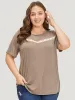 Lace Panel Contrast Round Neck T-shirt sold by Bloomchic