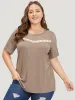 Lace Panel Contrast Round Neck T-shirt sold by Bloomchic