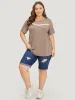Lace Panel Contrast Round Neck T-shirt sold by Bloomchic