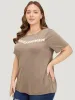 Lace Panel Contrast Round Neck T-shirt sold by Bloomchic