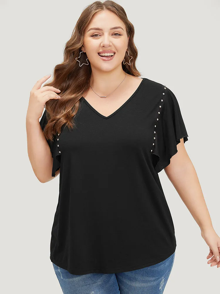 Plain Rivets Ruffle Sleeve T-shirt sold by Bloomchic product image thumbnail 3