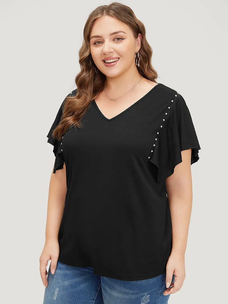 Plain Rivets Ruffle Sleeve T-shirt sold by Bloomchic product image thumbnail 4