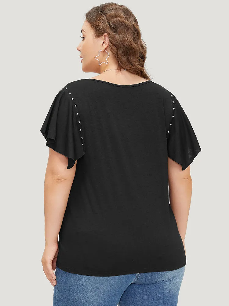 Plain Rivets Ruffle Sleeve T-shirt sold by Bloomchic product image thumbnail 5