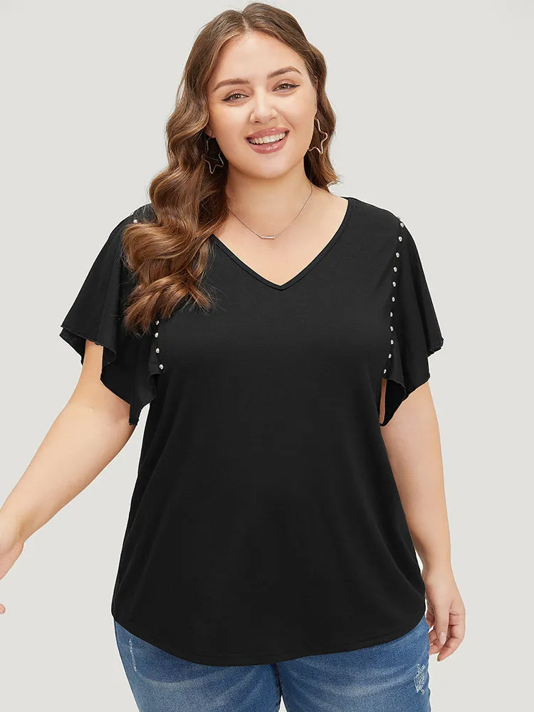 Plain Rivets Ruffle Sleeve T-shirt sold by Bloomchic product image thumbnail 2