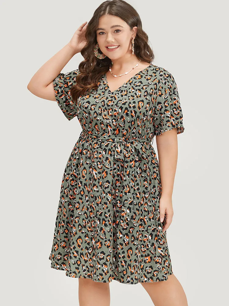 Colour Leopard Print Belted Ruffle Hem Pocket Dress sold by Bloomchic product image thumbnail 3
