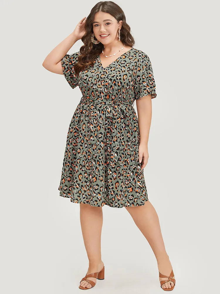 Colour Leopard Print Belted Ruffle Hem Pocket Dress sold by Bloomchic product image thumbnail 4