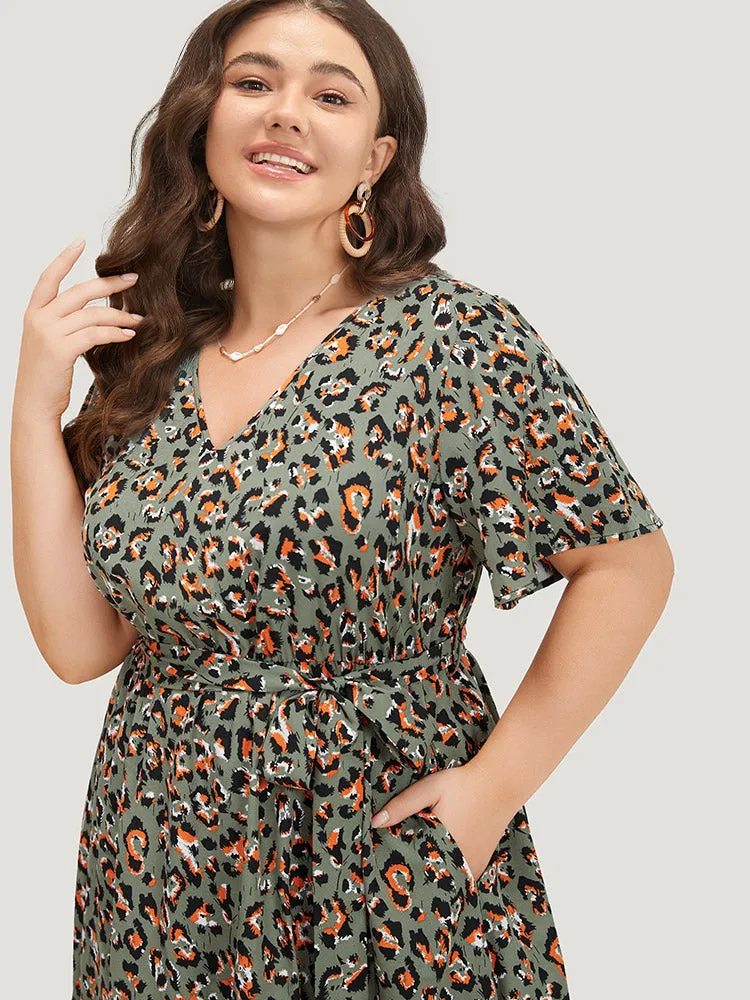 Colour Leopard Print Belted Ruffle Hem Pocket Dress sold by Bloomchic product image thumbnail 5