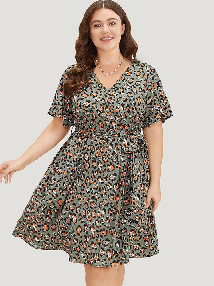 Colour Leopard Print Belted Ruffle Hem Pocket Dress sold by Bloomchic product image thumbnail 2