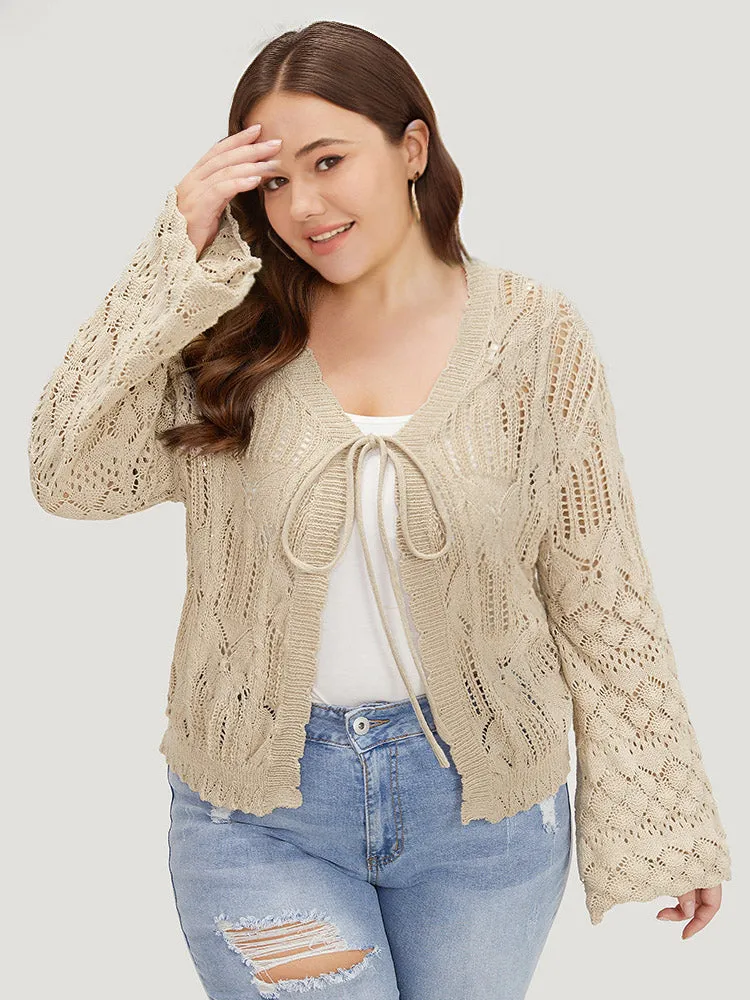 Hollow Out Bell Sleeve Tie Front Cardigan sold by Bloomchic product image thumbnail 4