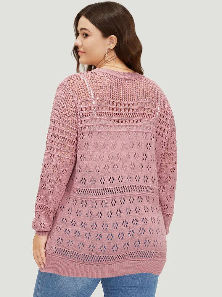 Floral Eyelet Lantern Sleeve Button Front Cardigan sold by Bloomchic product image thumbnail 2