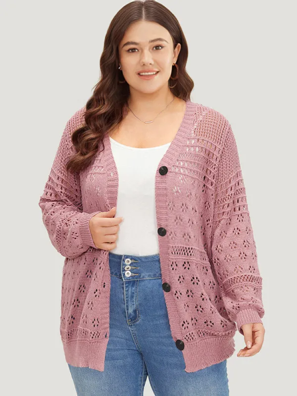 Floral Eyelet Lantern Sleeve Button Front Cardigan sold by Bloomchic