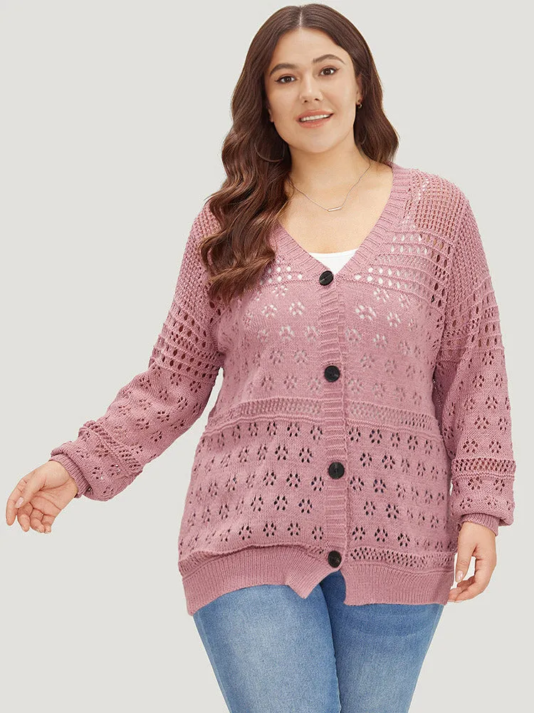 Floral Eyelet Lantern Sleeve Button Front Cardigan sold by Bloomchic product image thumbnail 3