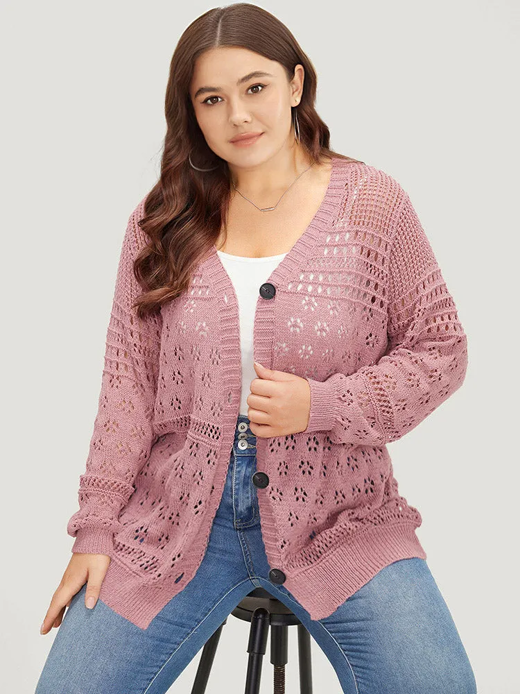 Floral Eyelet Lantern Sleeve Button Front Cardigan sold by Bloomchic product image thumbnail 4