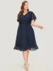 Plain Geometric Pocket Wrap Mesh Lace Insert Ruffle Dress sold by Bloomchic
