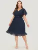 Plain Geometric Pocket Wrap Mesh Lace Insert Ruffle Dress sold by Bloomchic