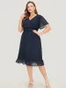 Plain Geometric Pocket Wrap Mesh Lace Insert Ruffle Dress sold by Bloomchic