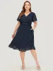 Plain Geometric Pocket Wrap Mesh Lace Insert Ruffle Dress sold by Bloomchic