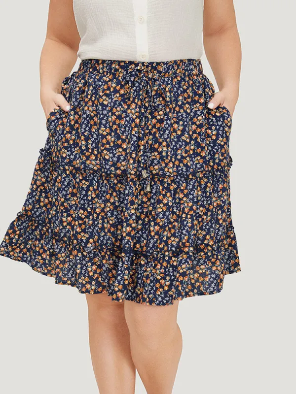 Ditsy Floral Ruffle Hem Pocket Frill Trim Skirt sold by Bloomchic