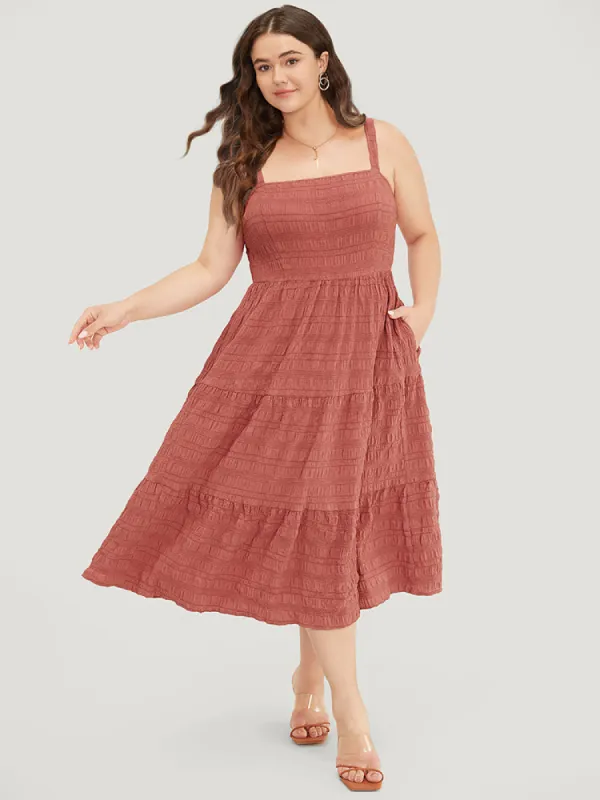 Solid Textured Pocket Flutter Tiered Cami Dress sold by Bloomchic
