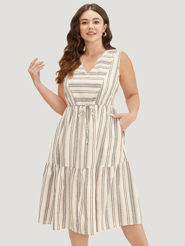 Striped Print Knot Pocket Layered Hem Tank Dress sold by Bloomchic product image thumbnail 2