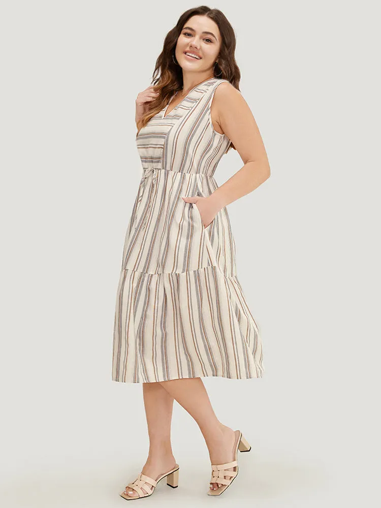 Striped Print Knot Pocket Layered Hem Tank Dress sold by Bloomchic product image thumbnail 4
