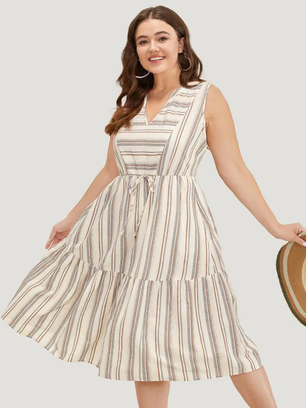 Striped Print Knot Pocket  Layered Hem Tank Dress sold by Bloomchic