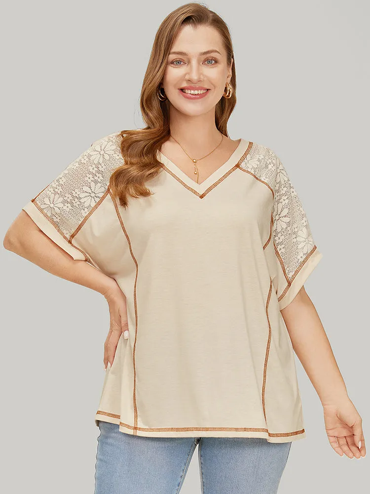 Floral Lace Insert Stitch Trim T-shirt sold by Bloomchic product image thumbnail 5