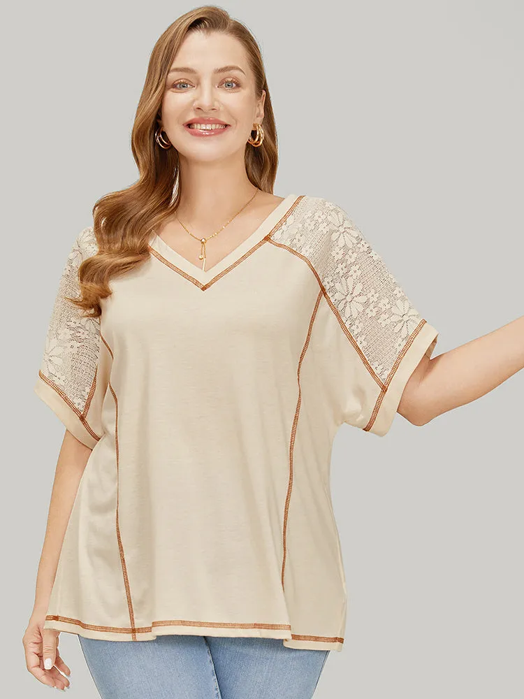 Floral Lace Insert Stitch Trim T-shirt sold by Bloomchic product image thumbnail 2