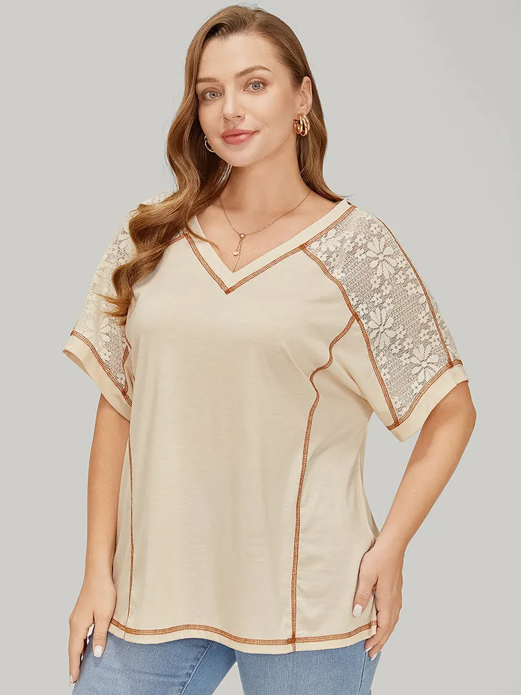 Floral Lace Insert Stitch Trim T-shirt sold by Bloomchic product image thumbnail 3