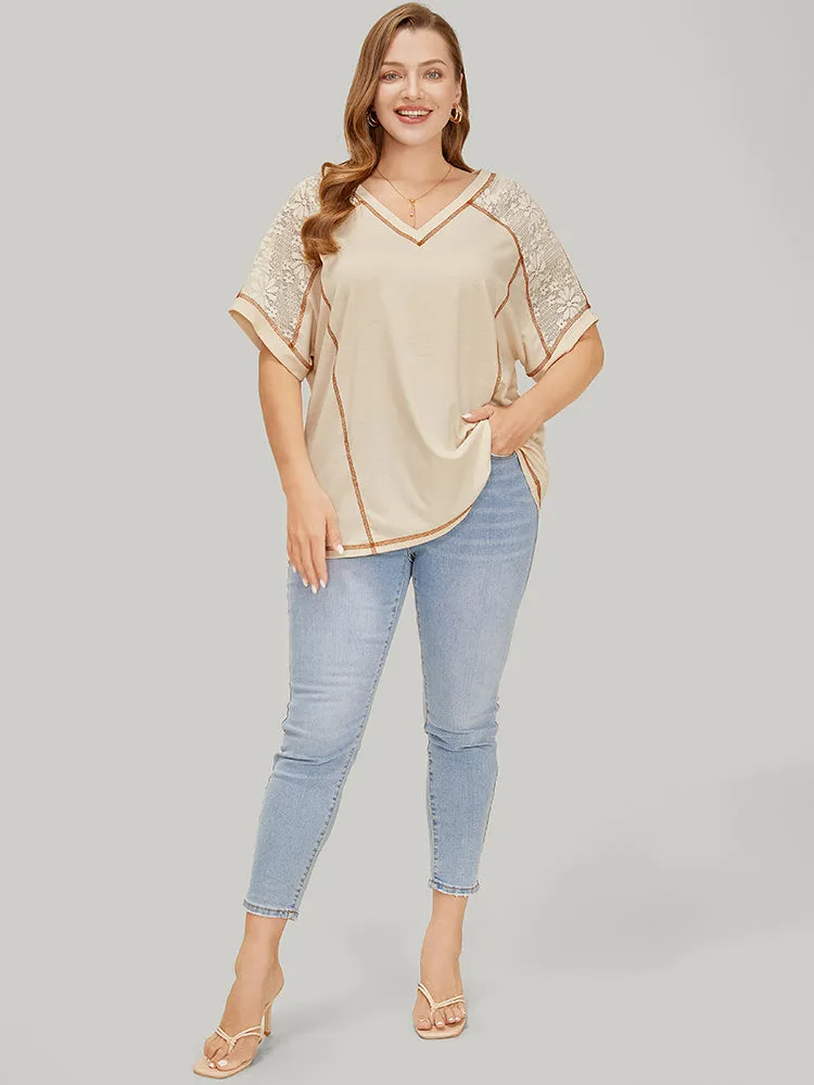 Floral Lace Insert Stitch Trim T-shirt sold by Bloomchic product image thumbnail 4