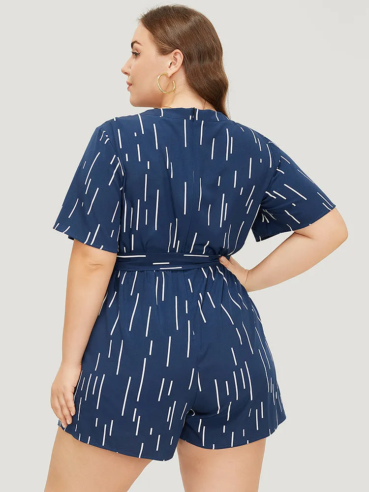 Geometric Print Belt Notched Neck Romper sold by Bloomchic product image thumbnail 4