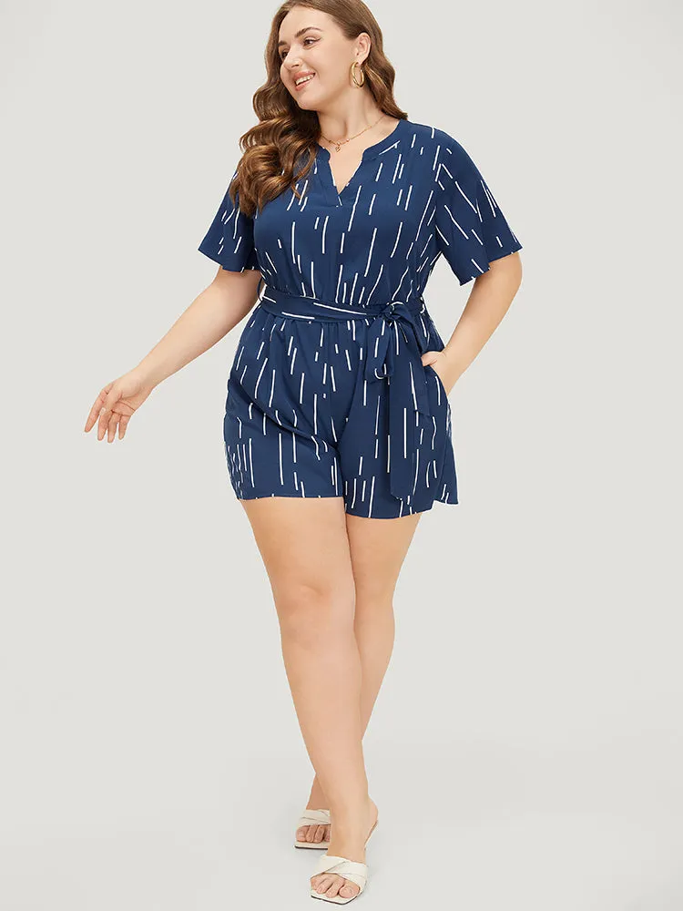 Geometric Print Belt Notched Neck Romper sold by Bloomchic product image thumbnail 5