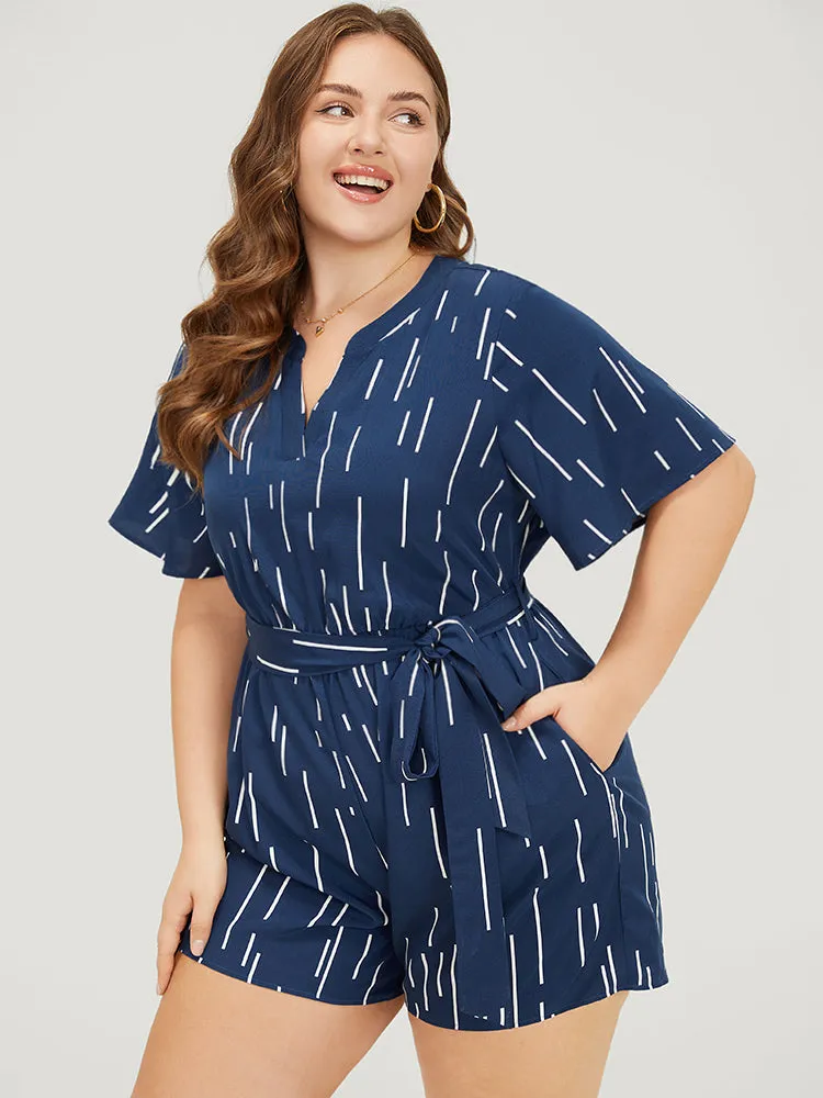 Geometric Print Belt Notched Neck Romper sold by Bloomchic product image thumbnail 2