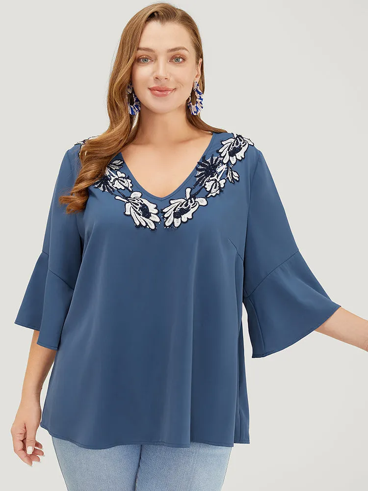 Floral Applique Bell Sleeve Blouse sold by Bloomchic product image thumbnail 3