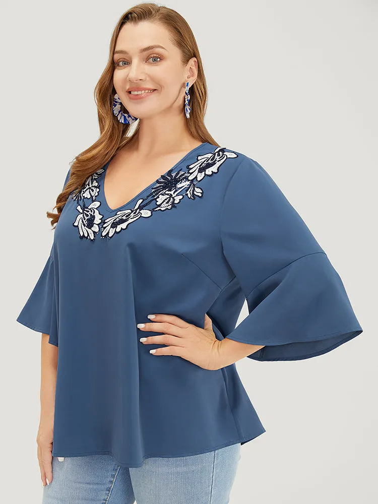 Floral Applique Bell Sleeve Blouse sold by Bloomchic product image thumbnail 4