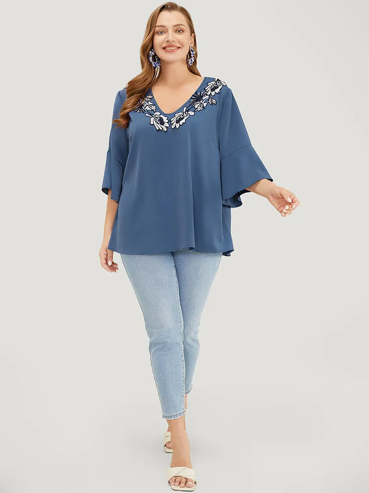 Floral Applique Bell Sleeve Blouse sold by Bloomchic product image thumbnail 5