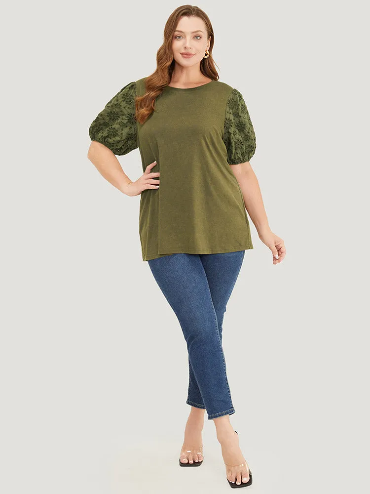 Solid Patchwork Broderie Anglaise Puff Sleeve Vintage T-shirt sold by Bloomchic product image thumbnail 4