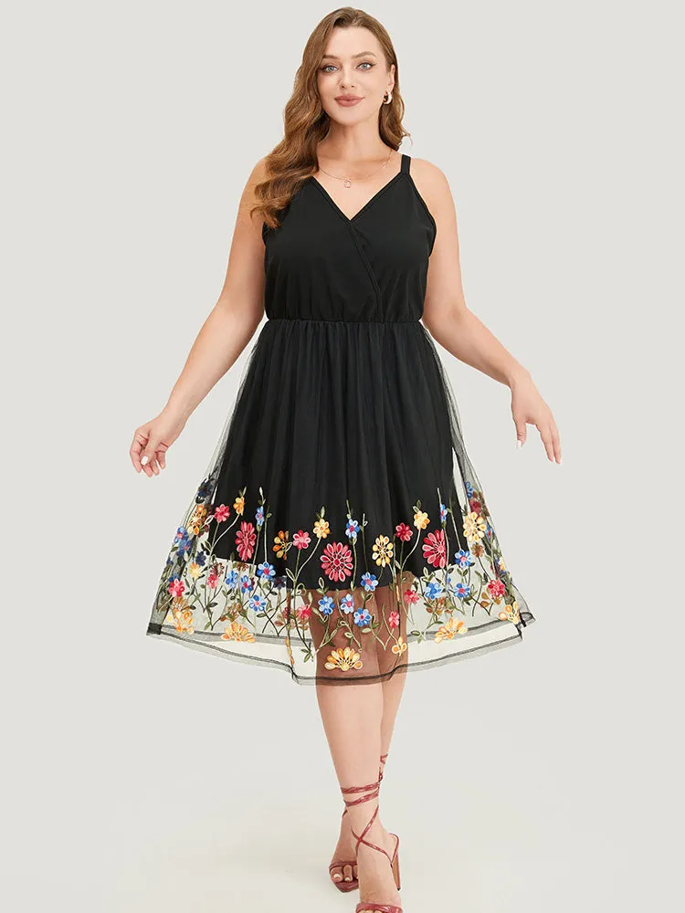 Floral Embroidered Mesh Overlay Pocket Wrap Dress sold by Bloomchic product image thumbnail 3