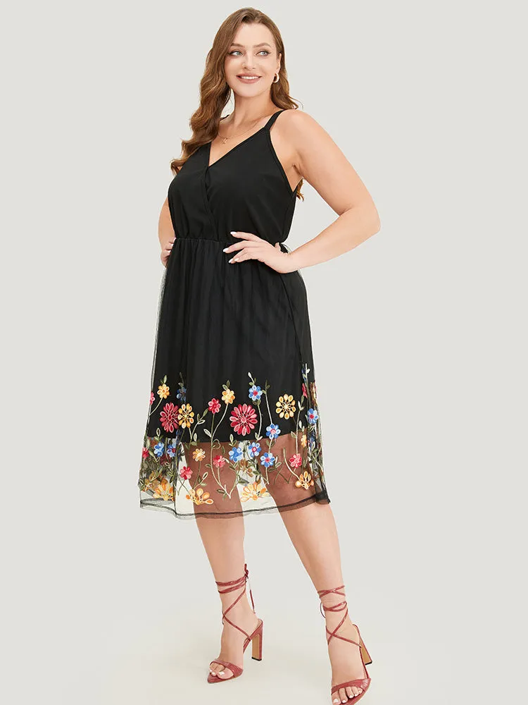 Floral Embroidered Mesh Overlay Pocket Wrap Dress sold by Bloomchic product image thumbnail 4